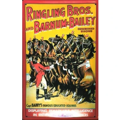 Abbildung von Buddel Bini Versand Blechschild Nostalgieschild Ringling Brothers Zirkus Pferde Retro Schild Werbeschild