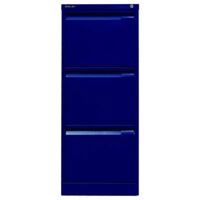 Abbildung von BISLEY Hängeregistraturschrank, einbahnig, DIN A4, 3 HR Schubladen, Metall, 639 Oxfordblau, 62.2 x 41.3 101.6 cm