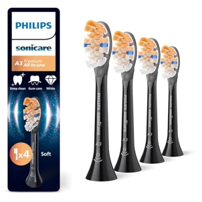 Abbildung von Philips Sonicare A3 Premium All in One, Original Ersatzbürstenköpfe, Schwarz, 4er Pack, HX9094/88