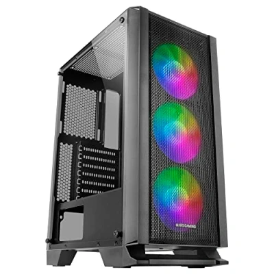 Abbildung von Mars Gaming MC C Schwarz, ATX PC Gehäuse, Metall Mesh Frontplatte, Gehärtetes Glas, 3 Frontlüfter FRGB 120mm
