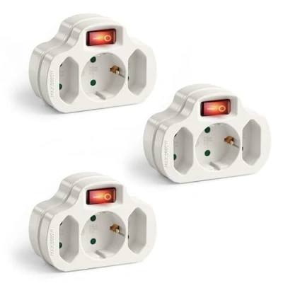 Abbildung von Perfect, Mehrfach Steckdose mit An/Aus Schalter, 1x Schutzkontakt Buchse 16A / 250V AC, 2X Eurosteckplätze 2,5A 3680 Watt, weiß, 3er Set
