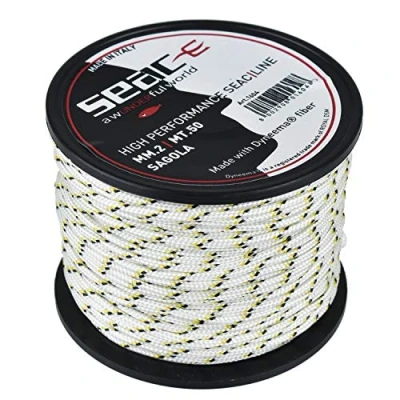 Abbildung von SEAC Unisex Adult Dyneema Core Hochleistungs Harpunenleine, hergestellt in Italien, schwarz/weiß, Ø 1,8 x 50 mt