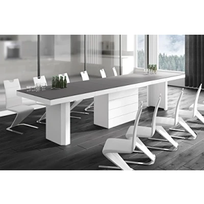 Abbildung von HU Design Esstisch HE 777 Hochglanz oder Matt/ausziehbar auf 5 Verschiedene Maße 140/188 / 236/284 332 cm (Anthrazit Matt/Weiß Kombination)