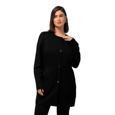 Abbildung von Ulla Popken Coutures FANTAISIE, COL ROND Kurzmantel, Damen, Größe: 46/48, Schwarz
