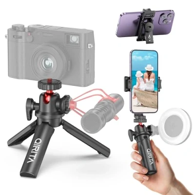 Abbildung von Tragbares Tisch Stativ, Foldable Mobile Phone Tripod mit 360 Verstellbarem Kugelkopf und Kaltem Schuh, Tragbarer Handy Halter Allen Mobiltelefonen for Zoom Meeting, Make Up, Video
