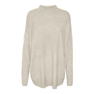 Abbildung von Vero Moda Vmplaza Highnck LONG Strickpullover, Damen, Größe: XS, Birch detailmelange
