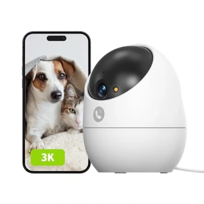 Abbildung von Beans View 3K Sicherheitskamera für Innenräume, Farb Nachtsicht, 360 Ansicht, WLAN Haustier/Hund/Katze Kamera mit menschlicher Bewegungserkennung &amp; Verfolgung, Babyphone, 2.4 GHz (D210 5MP)