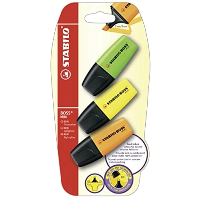 Abbildung von Textmarker STABILO BOSS MINI 3er Pack gelb, grün, orange
