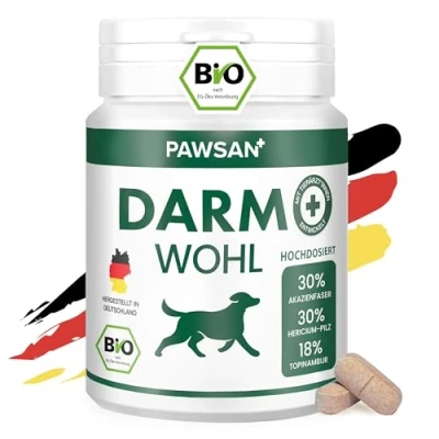 Abbildung von PAWSAN® Bio Darmkur Hund HOCHDOSIERT OHNE Probiotika Darmflora aufbauen bei Durchfall, Sodbrennen, Juckreiz. Für Allergiker geeignet Zusätze, Made in Germany 100 Tabletten