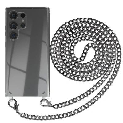 Abbildung von EAZY CASE Handykette kompatibel mit Samsung Galaxy S24 Ultra Handyhülle Metall Umhängeband und Ersatz Kordel schwarz, Handykordel Schutzhülle, Kette Smartphone Hülle, Anthrazit