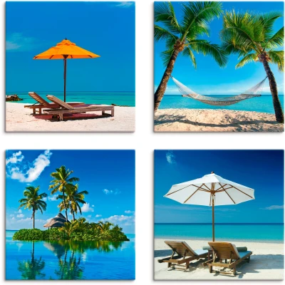 Abbildung von Artland Leinwandbild &quot;Tropisches Paradies&quot;, Strand, (4 St.), 4er Set, verschiedene Größen
