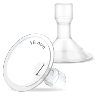 Abbildung von Maymom MyFit 16 mm kleine Schutzschilde, kompatibel mit Medela Milchpumpe, PersonalFit, Freestyle, Harmony, Maxi, Flex Anschluss, Anschluss an Weithals/Schmal Stecker, 2 Stück