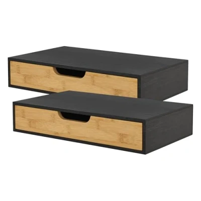 Abbildung von en.casa Wandregal, »Bokn« mit Schublade 40x24x8 cm Bambus Schwarz