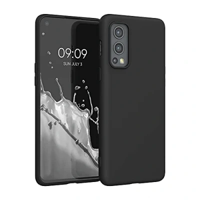 Abbildung von kwmobile Hülle kompatibel mit OnePlus Nord 2 5G weiches TPU Silikon Case Cover geeignet für kabelloses Laden Schwarz matt