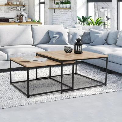 Abbildung von IDMarket Set 2 Couchtische Detroit 60/70 industrielles Design