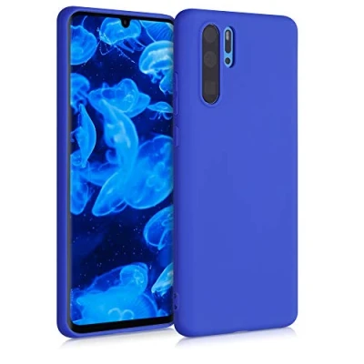 Abbildung von kwmobile Hülle kompatibel mit Huawei P30 Pro weiches TPU Silikon Case Cover geeignet für kabelloses Laden Baltik Blau