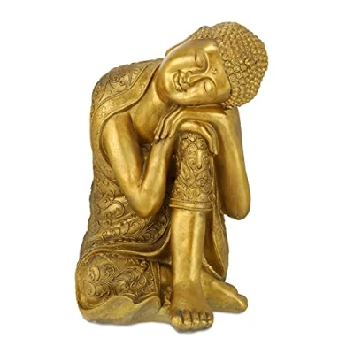 Abbildung von Relaxdays Buddha Figur Garten, wetterfest &amp; frostsicher, XL Gartenbuddha ruhend, Gartenfigur, HBT: 61 x 40 37 cm, Gold
