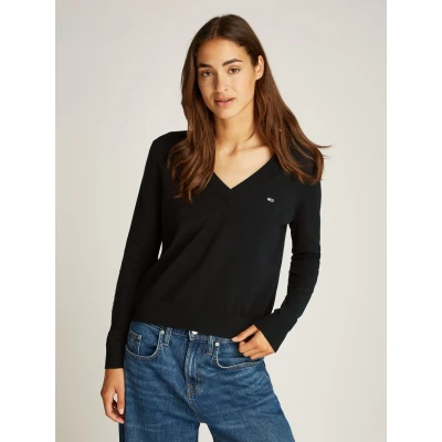 Abbildung von Tommy Jeans V Ausschnitt Pullover &quot;TJW ESSENTIAL VNECK SWEATER EXT&quot;, mit Logostickerei