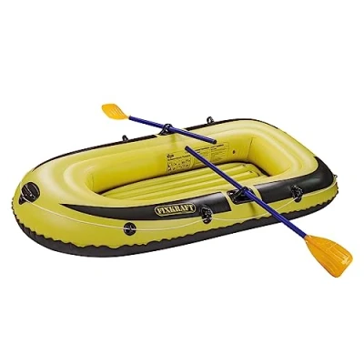 Abbildung von DEMA Schlauchboot Paddelboot Ruderboot Boot mit 2 Paddel + Luftpumpe für Personen BZW. bis 150 kg gelb/grau