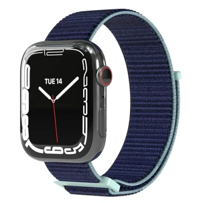 Abbildung von EAZY CASE Uhrenarmband Nylon Band für iWatch 9 8 7 6 5 4 3 2 1 SE Ultra, Sport Loop Herren Damen Uhrenband Klettverschluss Dunkelblau