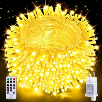Abbildung von Auriostar Lichterkette Außen 20M 200 LED Innen Strombetrieben mit Stecker Fernbedienung Timer, 8 Modi IP44 Wasserdicht Weihnachtsbeleuchtung für Party Hochzeit Weihnachten Deko Warmweiß
