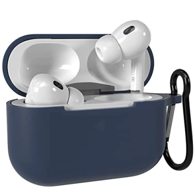 Abbildung von EAZY Case Schutzhülle für AirPods Pro 2 Hülle Silikon Stoßfest mit Karabiner geeignet als Schlüsselanhänger Antikratz Etui rutschfeste Silikonhülle Airpod 2. Generation in Dunkelblau