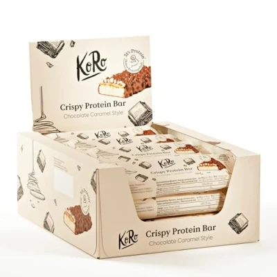 Abbildung von KoRo Crispy Protein Bar Chocolate Caramel Style 12 x 60 g Hoher Proteingehalt Ohne Zuckerzusatz* Karamell Cookie Dough Geschmack