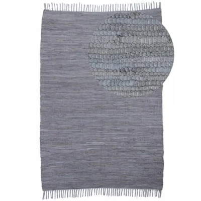 Abbildung von carpetfine Flickenteppich Kelim Chindi Uni Hellgrau 120x170 cm, handgewebt Fleckerlteppich aus Baumwolle für Wohnzimmermit Fransen