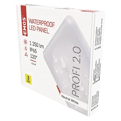 Abbildung von EMOS LED Panel Einbauleuchte 13,5W, extra flacher 1250 lm quadratischer Einbaustrahler, Neutralweiß 4000K, IP65 wasserdicht für Feuchträume oder Außen, Weiß, Durchmesser 15,5x15,5cm, rahmenlos