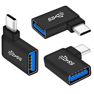 Abbildung von Mepsies USB C auf 3.0 90 Grad Adapter (3 Stück), A Buchse zu 3.1 Stecker Rechtwinkliger OTG Winkeladapter Kompatibel mit MacBook Pro, Laptop, Galaxy, Typ Handys