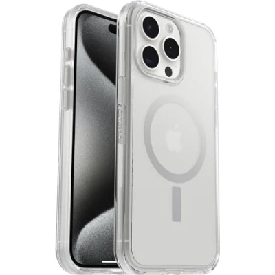 Abbildung von OtterBox Symmetry Clear für MagSafe transparente Hülle iPhone 15 Pro Max, stoßfest, sturzsicher, schützende Hülle, 3x getestet nach Militärstandard, Transparent, Keine Einzelhandelsverpackung