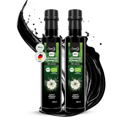 Abbildung von Sunnah Shop® Bio Schwarzkümmelöl ungefiltert kaltgepresst 500ml (2x250ml) Black Seed Oil Organic 100% rein aus ägyptischen Nigella Sativa