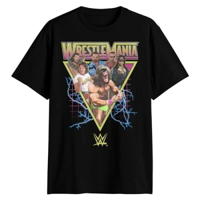 Abbildung von WWE Wrestlemania Champions Bret Hart Ultimate Warrior Piper T Shirt für Erwachsene, Schwarz, Mittel