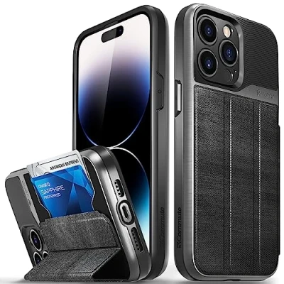 Abbildung von VENA vCommute Brieftasche Hülle für Apple iPhone 14 Pro Max (6.7&quot; inch), (Military Grade, Kartenfach) HandyHülle mit Standfunktion, Leder Flip Etui Schutzhülle (Schieferschwarz)