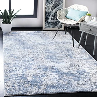 Abbildung von SAFAVIEH Modern Teppich für Wohnzimmer, Esszimmer, Schlafzimmer Amelia Collection, Kurzer Flor, Grau und Blau, 160 X 229 cm