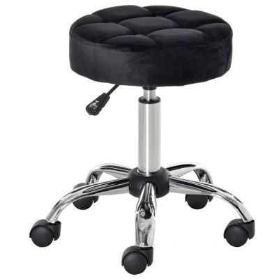 Abbildung von HOMCOM Salonstuhl mit Rädern Rollhocker höhenverstellbar drehbar Salon Hocker Samt Touch Schaumstoff Chrom Basis Schwarz 35 x 49 61 cm