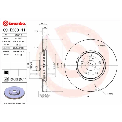 Abbildung von BREMBO 09.E230.11 Bremsscheibe 319 28 5 innenbelüftet beschichtet hochgekohlt LEXUS: RX II