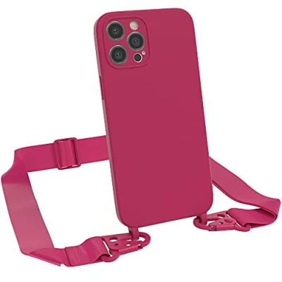 Abbildung von EAZY CASE Premium Silikon 2 in 1 Handykette kompatibel mit iPhone 12 Pro Max Handyhülle Umhängeband, Handykordel Silikonhülle, Hülle Band, Kette für Smartphone, Beere