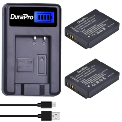 Abbildung von DuraPro 2Pcs DMW BCG10 Battery + LCD USB Charger for Panasonic BCG10, BCG10E, BCG10PP and Lumix DMC TZ10 3D1, TZ6, TZ7, TZ8 Cameras