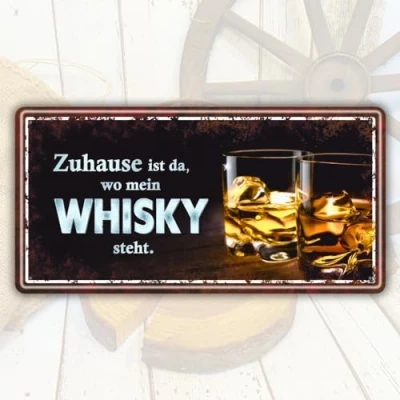 Abbildung von AV Andrea Verlag Großes Metallschild Blechschild Zuhause ist da wo Mein Whisky Steht Für Männer als Geschenk rostfrei Türschild Schild mit lustigem Spruch im Vintage Retro Look