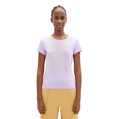 Abbildung von TOM TAILOR Denim Damen 1035383 Basic T Shirt mit Print, 31042 Lilac Vibe, L