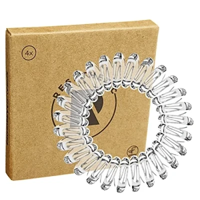 Abbildung von Reskthetic hochwertige Spiral Haargummi (transparent), schonend zum Haar, nachhaltig, umweltfreundlich, (Telefonkabel, Zopfgummis) für Mädchen &amp; Frauen/Damen (4 x 4 cm)
