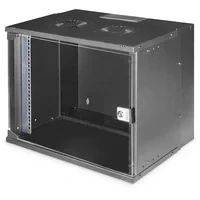Abbildung von DIGITUS Netzwerkschrank 19 Zoll Rack 9 HE Unmontiert Wandmontage 400 mm Tiefe 327 Nutztiefe Traglast 60 kg Glastür SOHO Pro Serie Schwarz