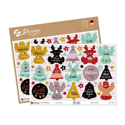 Abbildung von AVERY Zweckform 66 Aufkleber Weihnachten Selbstgemacht Sterne (Made in Germany, Weihnachtssticker A5 Bogen Goldprägung, Papier selbstklebend, Weihnachtsdeko Karten, Geschenke, Tüten) 54615