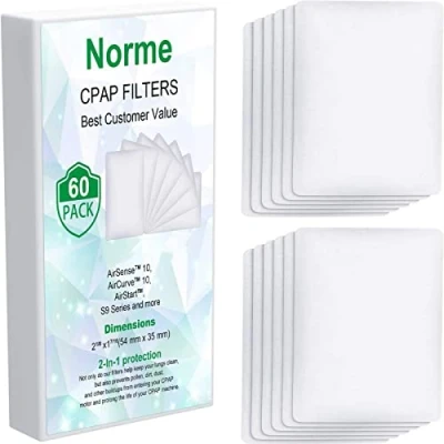 Abbildung von 60 Packung Wegwerfbar CPAP Filter Luftfilter, Einjähriges Versorgungspaket für Alle ResMed Air 10, Airsense Aircurve Airstart und S9 Serien Standard Maschinen