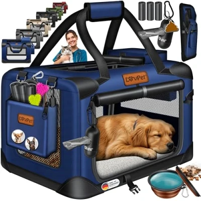 Abbildung von Lovpet Tiertransportbox bis 7 kg, Hundebox Hundetransportbox faltbar Inkl.Hundenapf Transport