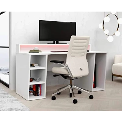 Abbildung von Forte TEZAUR Computertisch Gaming Desk mit LED Beleuchtung, Holzwerkstoff, Weiß, B x H T: 160 91 72 cm