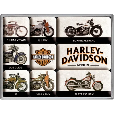 Abbildung von Nostalgic Art Retro Kühlschrank Magnete, 9 Stück, Harley Davidson Model Chart Geschenk Idee für Biker, Magnetset Magnettafel, Vintage Design