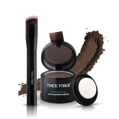 Abbildung von THICK FIBER Ansatzpuder Haar Concealer zur Haarverdichtung für Frauen und Männer, wasserfestes Make up zum Ansatz kaschieren 4g (Mittel braun)
