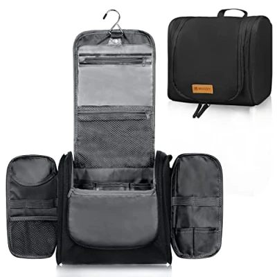 Abbildung von Kulturbeutel für Damen und Herren, Wasserabweisende Reise Make up Tasche mit Haken zum Aufhängen, kompakte Kulturtasche, Organizer Kosmetika